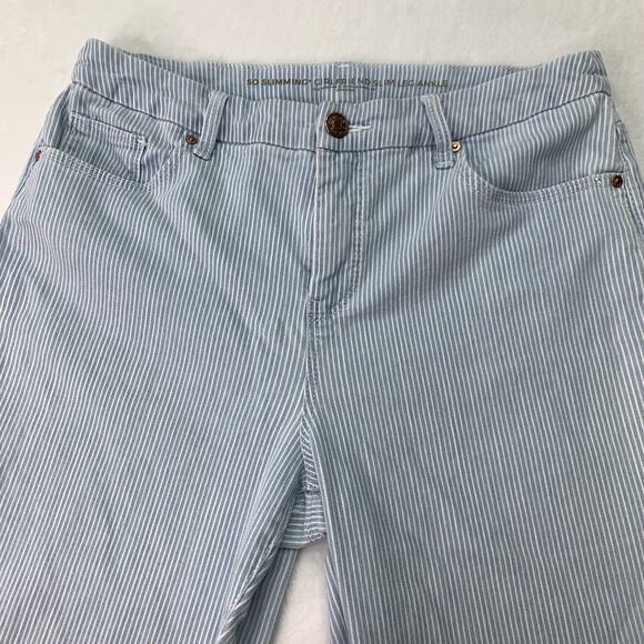 Chico's Sz 10 Petite So Slimming Girlfriend Slim Leg Blue White Stretch Jeans - Picture 6 of 10